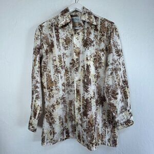 Vintage Nicola Mancini Pleisure Shirt Brown Abstract Button-Up Medium Pocket